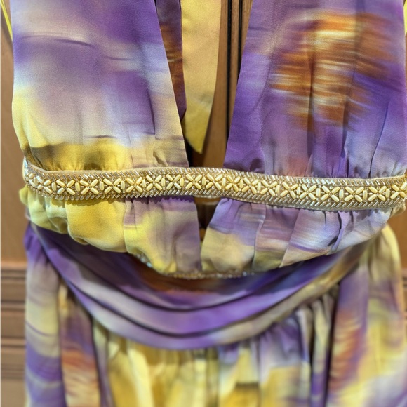 Elegant Yellow and Purple Halter Dress - Picture 2 of 5
